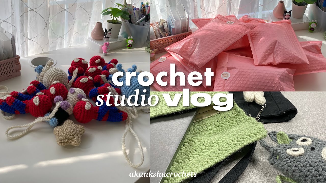 CROCHET STUDIO VLOG 🧶 crochet small business: packing orders, working on wips, balancing school