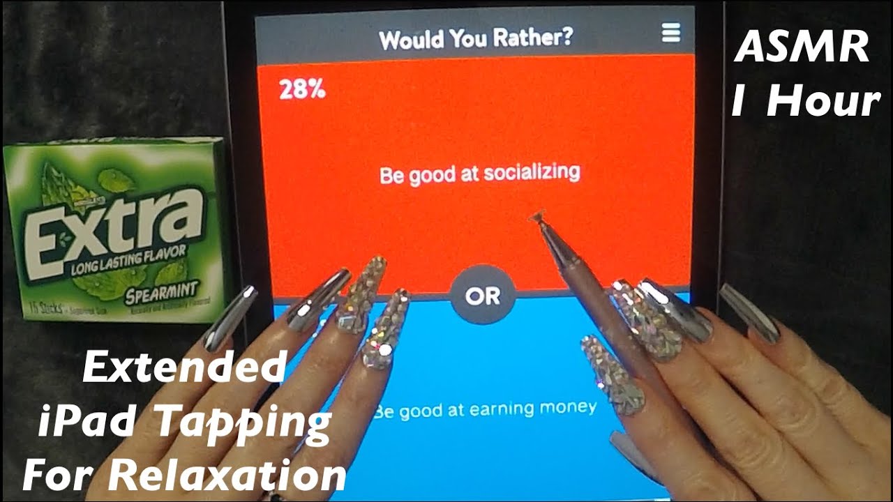 1 Hour ASMR Gum Chewing Would You Rather on iPad | Whispered, Extended iPad Tapping At End For Sleep
