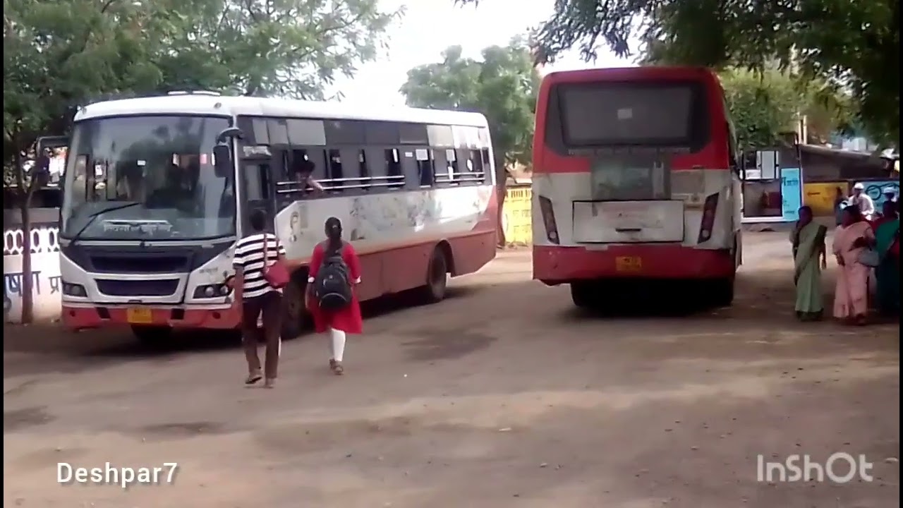 Village bus stand and buses