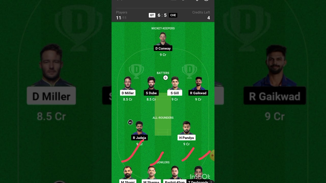 GT vs CHE Dream 11 Team | GT vs CHE Dream 11  prediction 