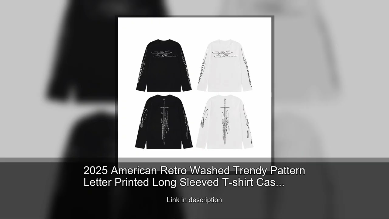 2025 American Retro Washed Trendy Pattern Letter Printed Long Sleeved T-shirt Casual Loose Stre