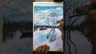 how to paint a beautiful scenery  Beautiful water colour painting #shorts #drawing (NATURAL SCENERY)