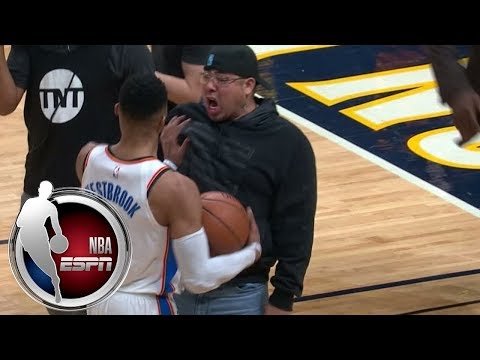 Russell Westbrook pushes away Denver Nuggets fan after fan gets in Westbrook's face | ESPN