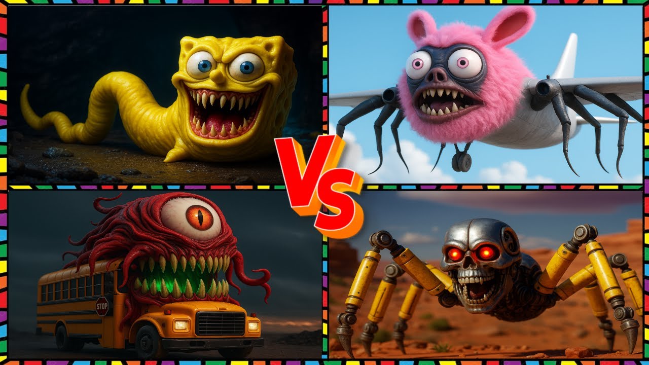 🚂👀😱 SpongeBob Head Eater 😱🆚 Pinki Infected Sky😱🆚 Bus Eater 🆚 Skeleton Excavator- Coffin Dance Song🎶