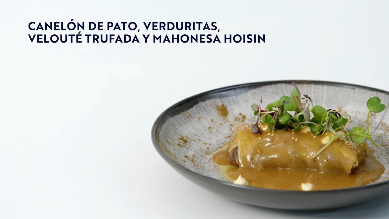 CANELÓN DE PATO, VERDURAS, VELOUTÉ TRUFADA Y MAHONESA HOISIN
