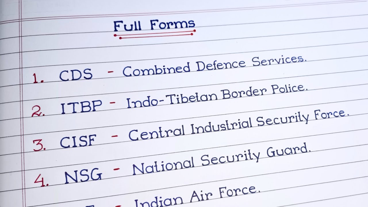 Full Form Of ITBP CISF NCC IAF CRPF NSG BSF CDS ICG SSB YouTube Full Form Of ITBP CISF NCC IAF CRPF NSG BSF CDS ICG SSB YouTube