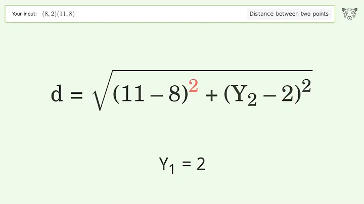 Find the distance between two points p1 (8,2) and p2 (11,8): Step-by-Step Video Solution