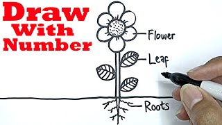 how to draw a flower and label its parts with number 3 drawing with number