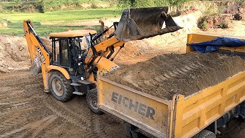 JCB Backhoe Working Video- JCB Loading Soil Into Tipper - JCB DOZER