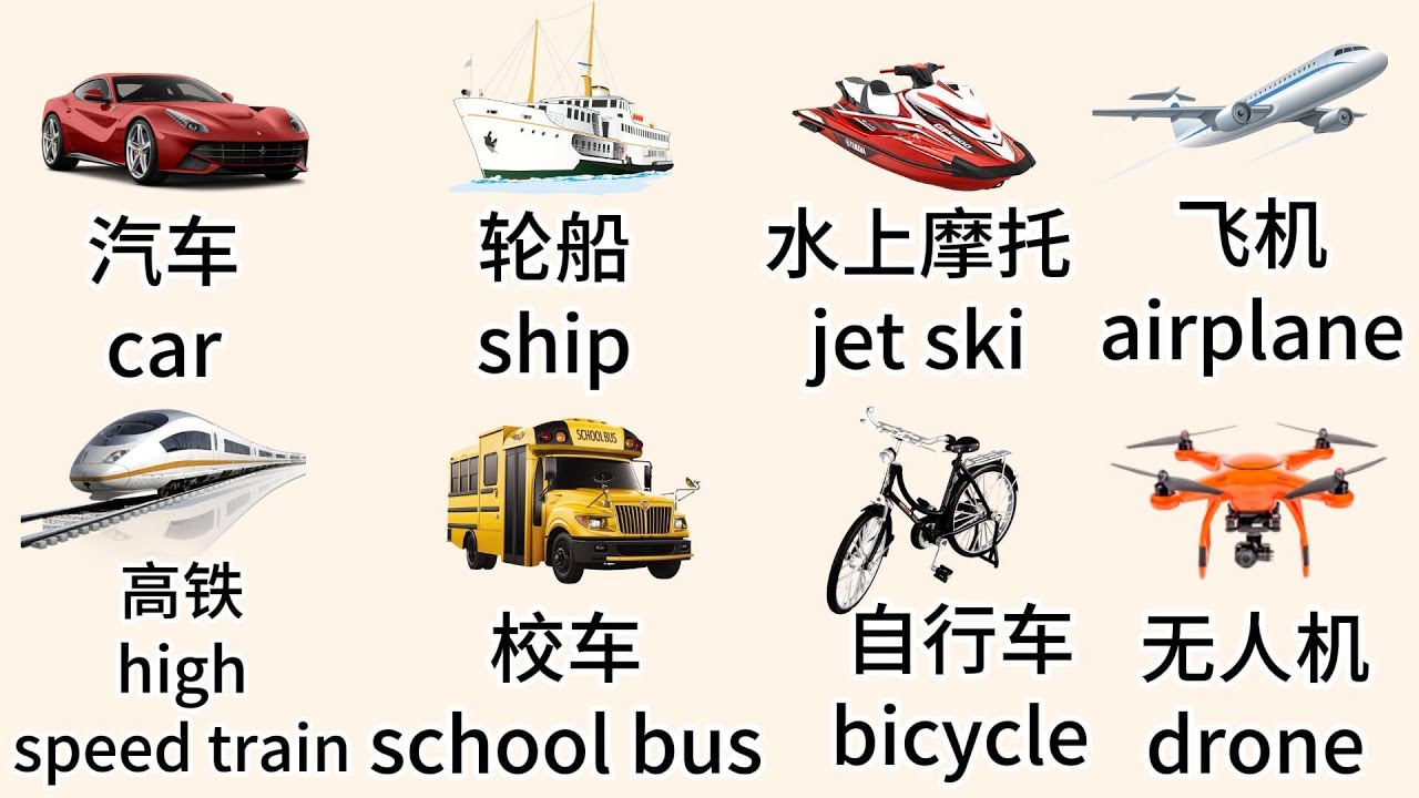 50种交通工具名称｜中英对照学习｜汉语词汇轻松掌握｜交通词汇