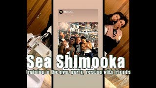 Sea Shimooka training in the gym. party,  resting with friends