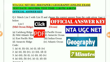 Official Answer Key DEC 2018 Paper 2 Geography NTA UGC NET