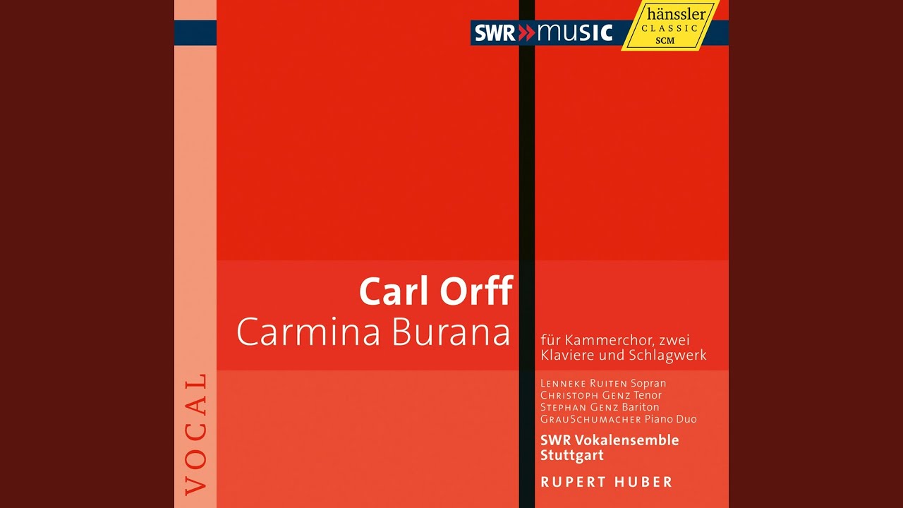 Ver Carmina Burana (version for soloists, choruses, 2 pianos and percussion) : Uf dem anger: Tanz en YouTube Ver Carmina Burana (version for soloists, choruses, 2 pianos and percussion) : Uf dem anger: Tanz en YouTube