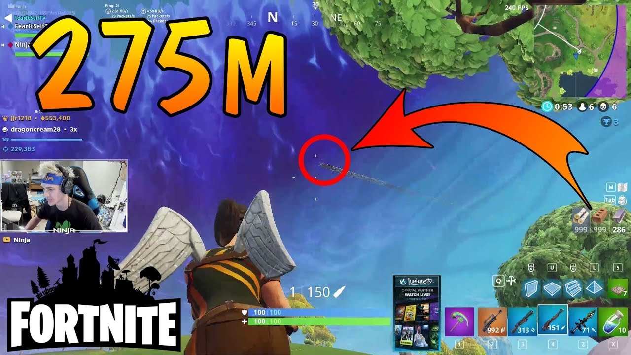 Ninja 275m Skybase Snipe Pb Fortnite Win Compilation Best - fortnite win compilation best daily moments