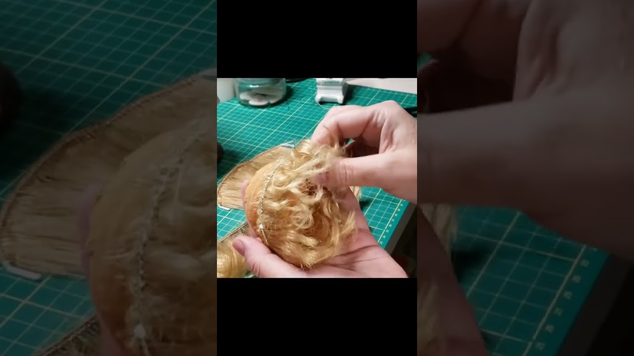 Starting to collect tresses on a hat for an antique doll  #dollhospital #shorts