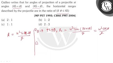 Galileo writes that for angles of projection of a projectile at angles \( (45+\theta) \) and \( ...