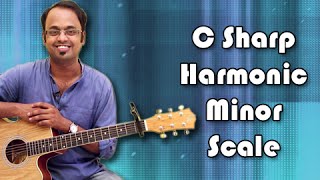 how to play - c sharp harmonic minor scale - guitar lesson for beginners