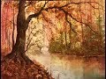 Осень, Ручей. Большое дерево. Акварель& Autumn in watercolour. Trees & stream