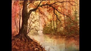 : , .  . & Autumn in watercolour. Trees & stream