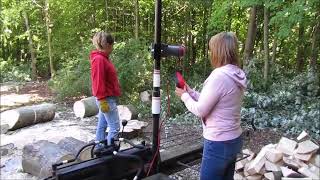 Girls go wild with Grandpa's log splitter and Gorillabac log lifter.