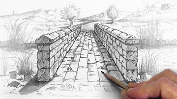 How to Draw a Stone Bridge in One Point Perspective | Step by Step Tutorial for Beginners