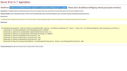 How to fix error: WebForms UnobtrusiveValidationMode requires a ScriptResourceMapping for jquery