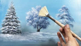 How to Draw a Beautiful Winter Tree with Fan Brush - Lesson 17