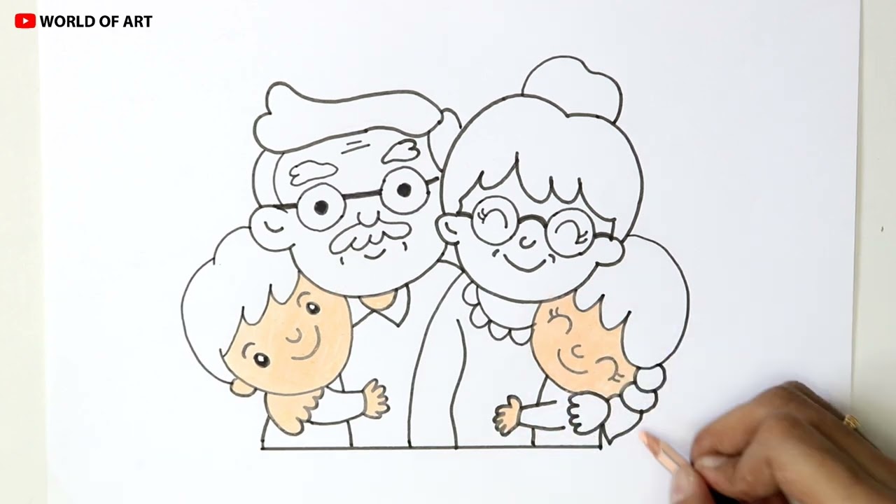 Premium Vector | Grandfather embracing grandmother holding stick  grandparent day oneline drawing