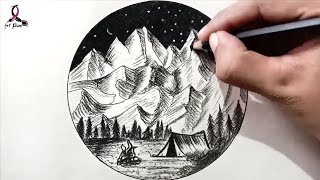 How to draw Night Scenery | Landscape drawing easy | D Artshine