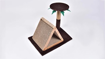 Easy Assembly of Cat Scratching Post With Cardboard Scratcher House