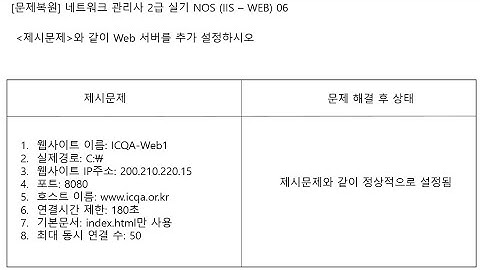ICQA 네트워크관리사  실기 #ICQA #NOS #IIS(Web)설정_06 #실기문제 #WEB #IIS #Windows_server