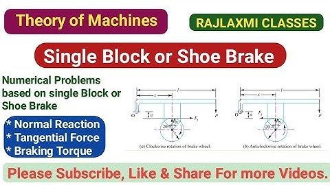 Numerical Problem based on single block or Shoe Brake।। Equivalent Coefficient of Friction