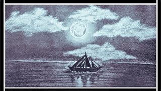 How to draw scenery of moonlight with pencil step by step, Pencil Drawing for beginners