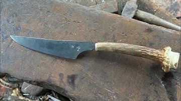Hand forged knife,installing antler handle