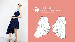 Gini cascade draped skirt | Digital PDF Sewing Pattern | Teaser