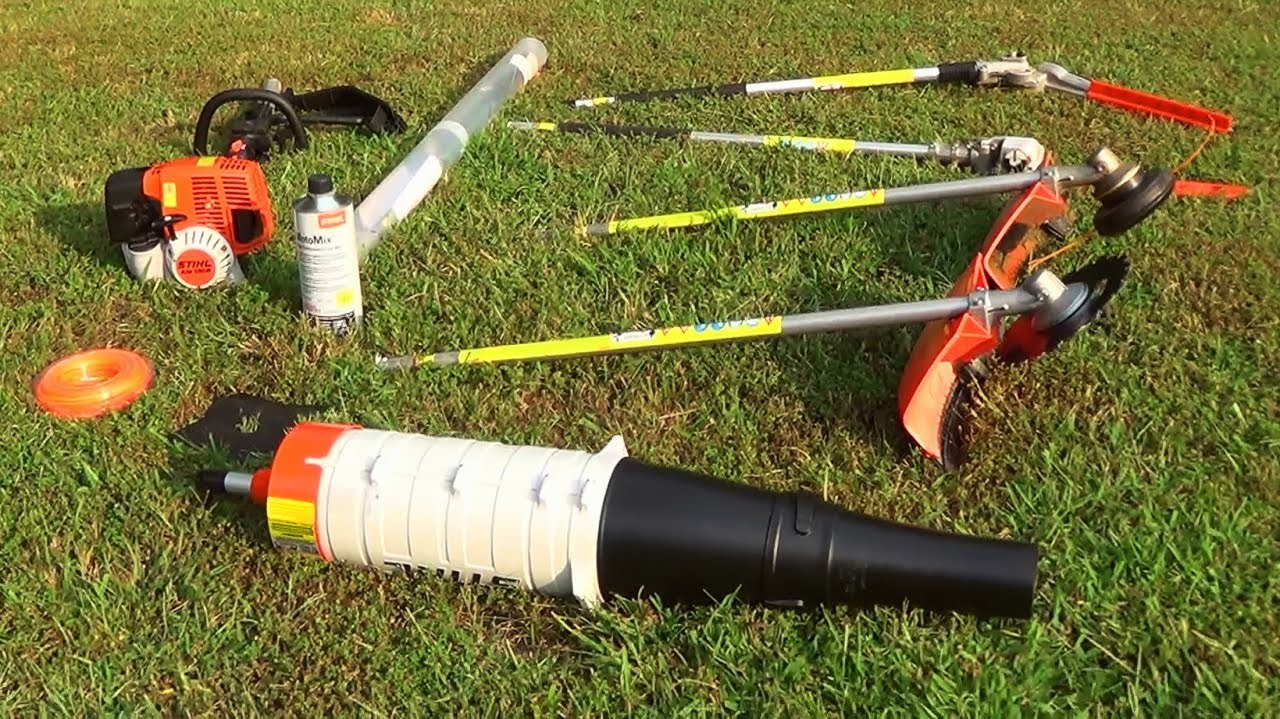 gas string trimmer with attachments