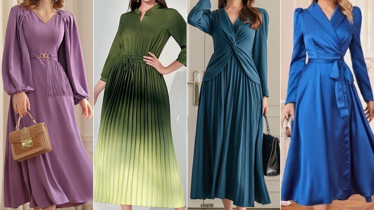 solid colors chiffon midi and maxi dress designs ideas for office - long Aline Casual wear dresses