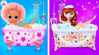 DIY Miniature - Bath Time for Disney Princesses and Lol Surprise OMG Dolls - Hacks and Crafts