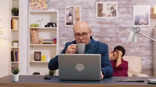 Elderly Man Drinks Coffee Stock Video