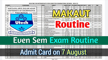 MAKAUT Even Semester Examination Routine Released 😇 | Admit Card on 7th August