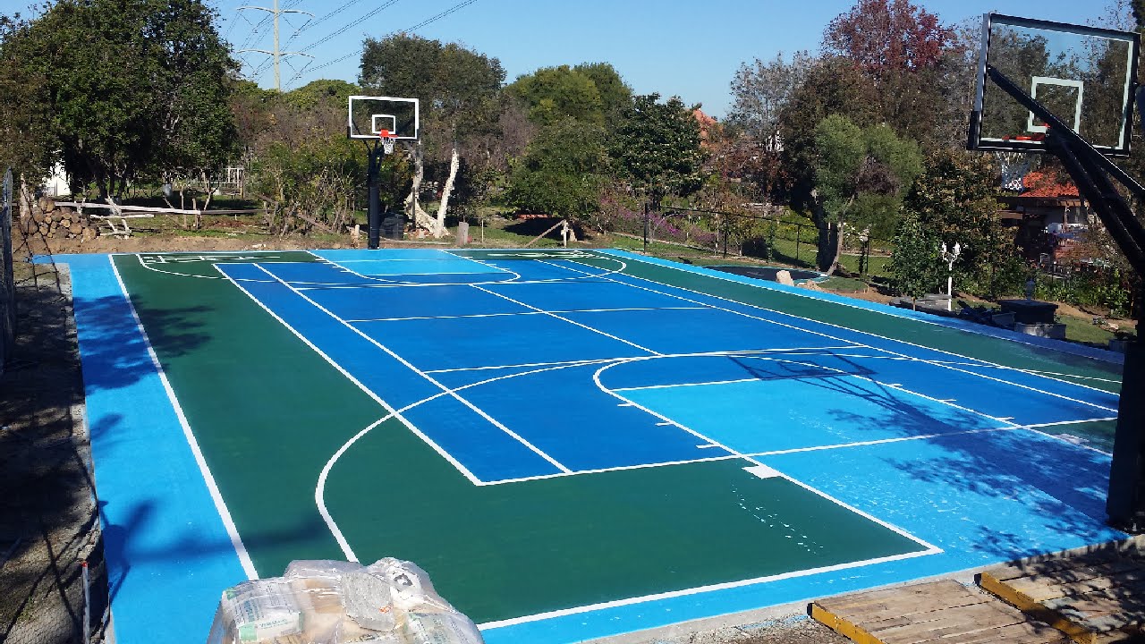 Basketball court line striping - YouTube