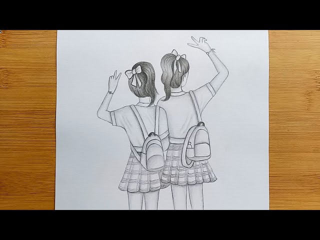 Friendship Day Drawing  Best Friends  How to Draw Girl from Backside  Pencil  Sketch   YouTube