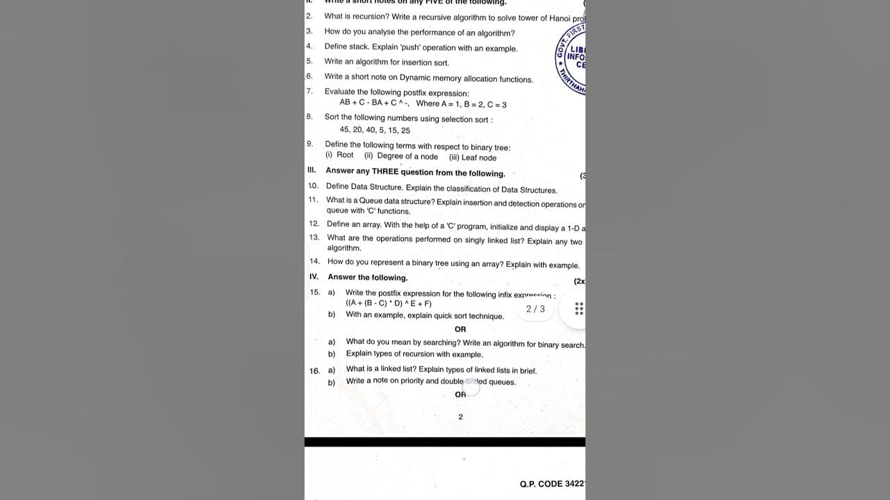Data structure using c 2023-24 model question paper #ds#coding#shorts# ...