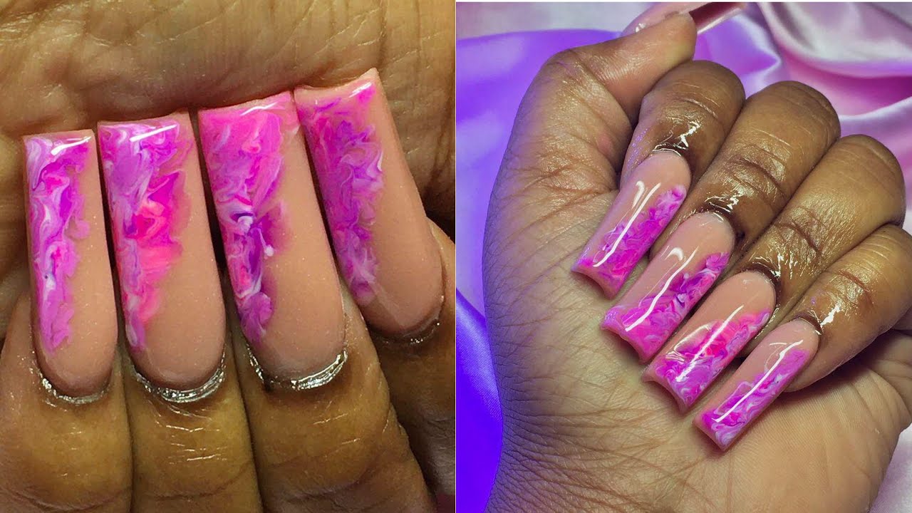 PINK MARBLE NAILS ✨ | BLOOMING GEL | EASY HOW TO| ACRYLIC NAIL TUTORIAL |