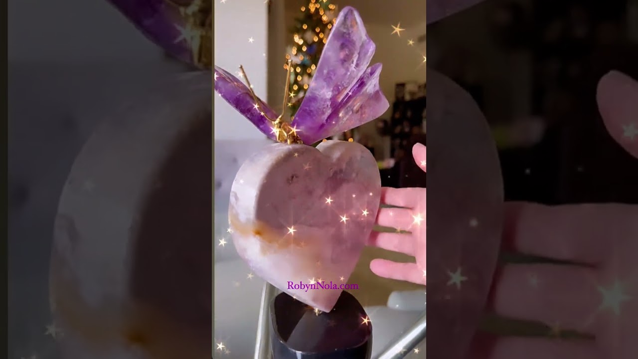 😍 Amazing Amethyst Crystal Butterfly on a Pink Amethyst Heart