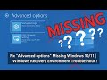 Fix "Advanced options" Missing Windows 10/11 | Windows Recovery Environment Troubleshoot !