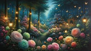 TV Art Screensaver, Enchanted Twilight: Pastel Roses and Fireflies, 1 Hour, No Sound