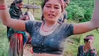 Nepali Village Women Dance In Her Farmer Land. She Was Share Her Happines.