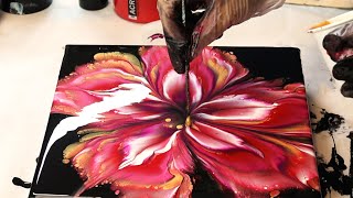 Gorgeous First Acrylic Pour FLOWER Dip Painting! Pink and Gold