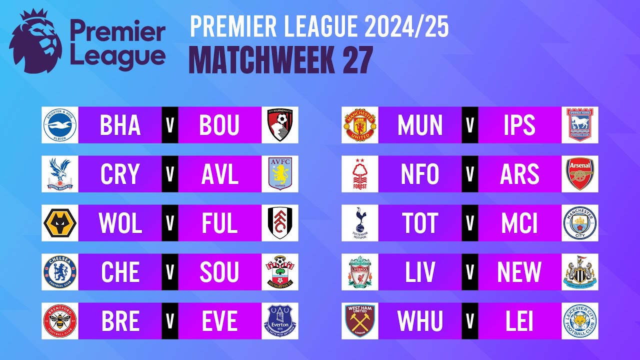 Matchweek 27: Match Schedule | Premier League 2024/25.